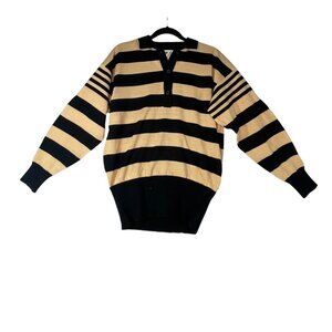 Via L.A Women's Size medium Sweater striped tan and black